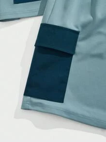 Manfinity VCAY Plus Size Men's Loose Cargo Pocket Knit T-Shirt And Woven Shorts Set - Green - View 4