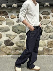 DAZY Autumn Solid Color Pocket Straight Loose Casual Men's Jeans