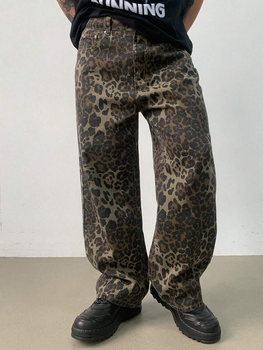 DAZY Men's Leopard Pattern Straight Leg Casual Pants, Autumn, Fall - Multicolor - View 1