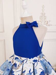 SHEIN Leap Crew 青少年女孩民族风华丽挂脖无袖上衣和碎花裙套装 - 藍色 - 查看 6