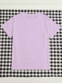 Calvaya 大码女式夏季心形印花圆领短袖休闲 T 恤图案 T 恤女式上衣 - 紫色 - 查看 2