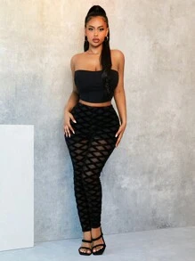 BamGleam Women's Sexy Sheer Geometric Flocked Mesh Leggings Fall Cloth For Women