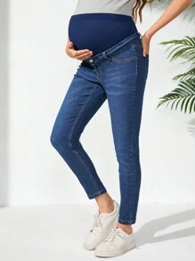 SHEIN Adjustable Waist Maternity Casual Denim Skinny Pants - Medium Wash - View 4