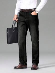 Manfinity Homme 男士简约时尚休闲保暖牛仔裤，适合日常穿着 - 黑色 - 查看 4