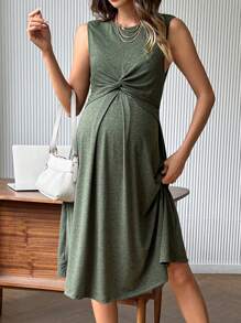 SHEIN Vestido de lactancia con cuello redondo sin mangas con nudo retorcido para maternidad