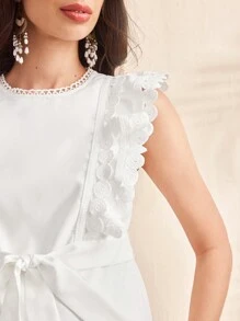 SHEIN 孕妇纯色圆领盖袖撞色蕾丝优雅连衣裙