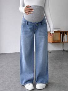 SHEIN Maternity Loose Straight Leg Jeans With Elastic Waistband