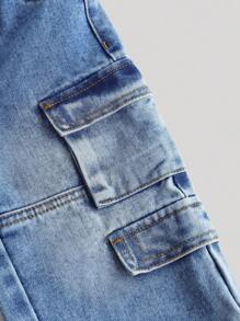 SHEIN Baby Boys Stylish Stonewashed Loose Fit Baggy Blue Denim Pants With Cargo Pocket,For Baby Streetwear Outfits And Indoor/Outdoor Spring/Summer Clothes