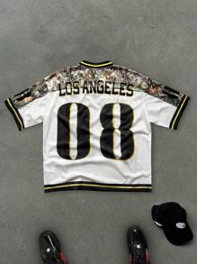 Aesthetic Post--Men's Solid Color Panel Digit Print Simple Casual Basketball Jersey Style T-Shirt - White - View 2