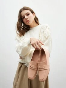 CUCCOO BIZCHIC Simple Apricot Fashion Elegant Commute Square Toe Flat Shoes Spring Shoes Spring Break Easter - Apricot - View 6