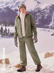 SHEIN 2 件套：青少年男孩防水夹克 + 保暖内衬慢跑裤，温暖户外休闲装 - 綠色 - 查看 4