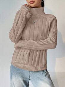 Flirla Blusa de cuello alto de unicolor, de manga larga, estilo casual simple para mujer