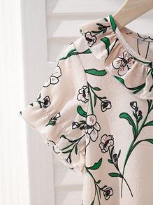 SHEIN 1 件装 女童宽松格子荷叶边舒适睡衣长款睡袍 - 彩色 - 查看 8
