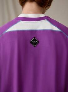 Manfinity VCAY Camiseta de manga larga de ajuste holgado y casual de estilo elegante de punto para hombre con efecto patchwork - Morado - Ver 2