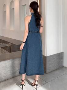 DAZY Washed Sleeveless Button Women Denim Dress