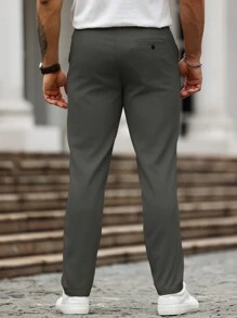 Manfinity Mode Men's Solid Color Straight-Leg Casual Suit Pants With Pockets - Grey - View 2
