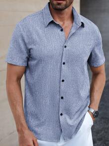 Manfinity Homme Manfinity CasualCool Men's Linen Striped Short-Sleeved Shirt For Daily Commute In Summer - Blue - View 6