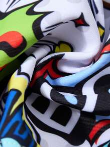 SHEIN Leap Crew 2pcs/Set Tween Boy Casual Street Fashion Graffiti Letter Full Print Mesh Lining Loose Swim Trunks - Multicolor - View 4