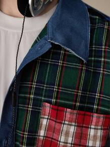 Manfinity RebelGame Men's Woven Patchwork Casual Long Sleeve Loose Shirt, & Young