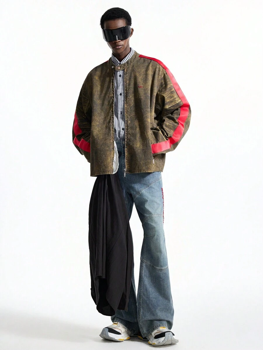 NEON BLANC 男士街头时尚黑色牛仔长袖夹克，适合秋冬 - 黑色 - 查看 1