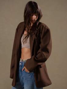 MUSERA 宽松版型爸爸西装外套，剪裁合身，优雅专业，商务休闲，适合度假、秋冬、工作、办公室、约会、外出、返校、婚礼宾客等各种场合，巧克力棕色，适合秋冬春季穿着。 - 巧克力棕 - 查看 2