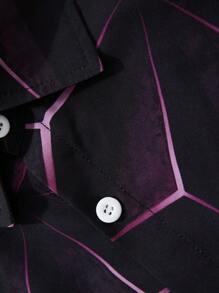 Manfinity LEGND Herren Große Größen Geometrisches Muster Langarm Einreiher Lässig Hemd, Herbst - Rot - Übersicht 4