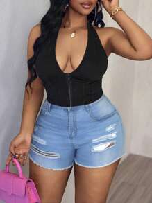 Zolique Women Sexy Lace-Up Button Fake Fishbone Decor Camisole - Black - View 1