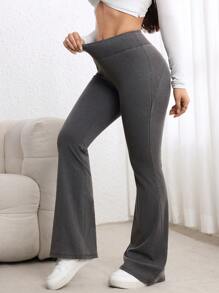 SHEIN LUNE Women's Solid Color Flare Casual Jeans, Everyday Wear - Black - View 3