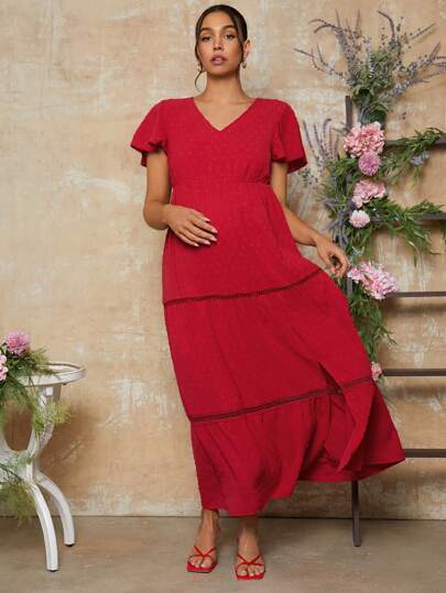 MaterniChic Valentine's Day Cake Layer Maternity Dress, Red Dress