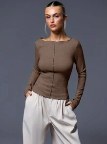 MUSERA 罗纹斜领长袖上衣，休闲度假优雅机场出行返校季冬季春季日常穿着皆宜