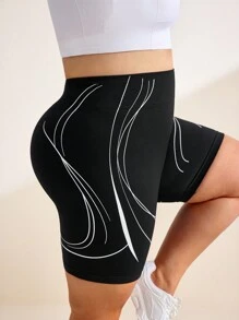 Easithlete Damskie, duże rozmiary, paski, wysoki stan, codzienne, sportowe spodenki fitness