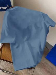 Claim Dot Men's Letter Print Round Neck Loose Casual Short Sleeve T-Shirt - Dusty Blue - View 7