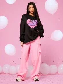 Manfinity VCAY 2pcs/Set Unisex Heart Pattern Knitted Loose Dropped Shoulder Crew Neck Long Sleeve Sweatshirt And Zip-Up Casual Pants, For Fall Winter - Multicolor - View 5