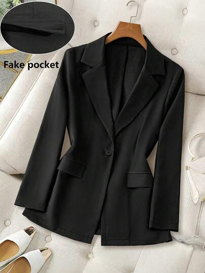 Franclia Fitted Solid Color Casual Blazer For Women, Suitable For Commuting Fall Cloth For Women