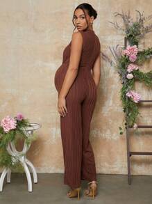 MaterniChic Valentine's Day Solid Color Knitted Slim Maternity Jumpsuit