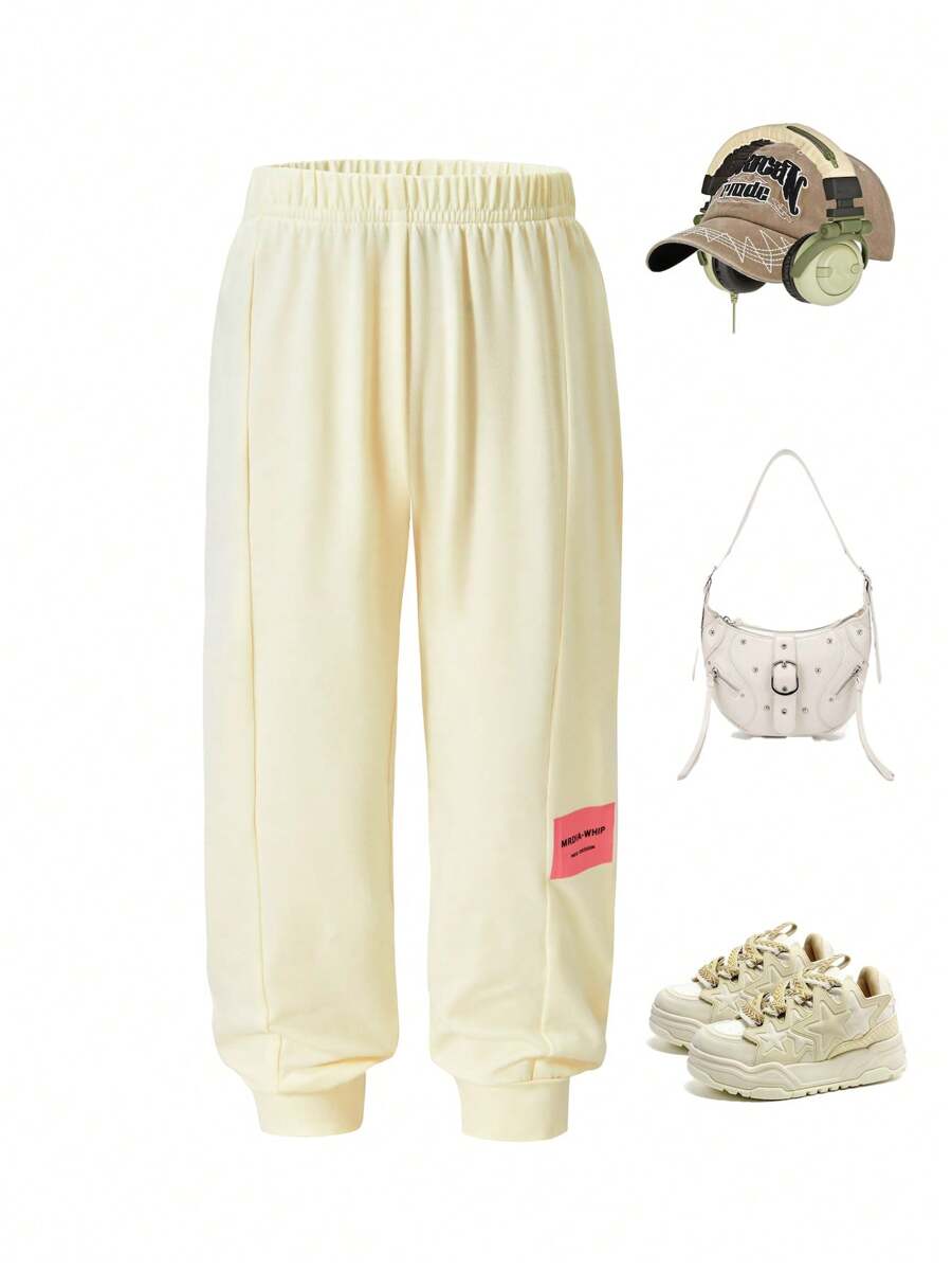 Girls Elastic Waist Drawstring Pants, Casual Spring/Autumn Long Trousers For Young Girls - Apricot - View 1