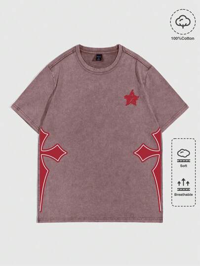 Goth Men's Cross Print Round Neck Short Sleeve Casual Snow Flake T-Shirt