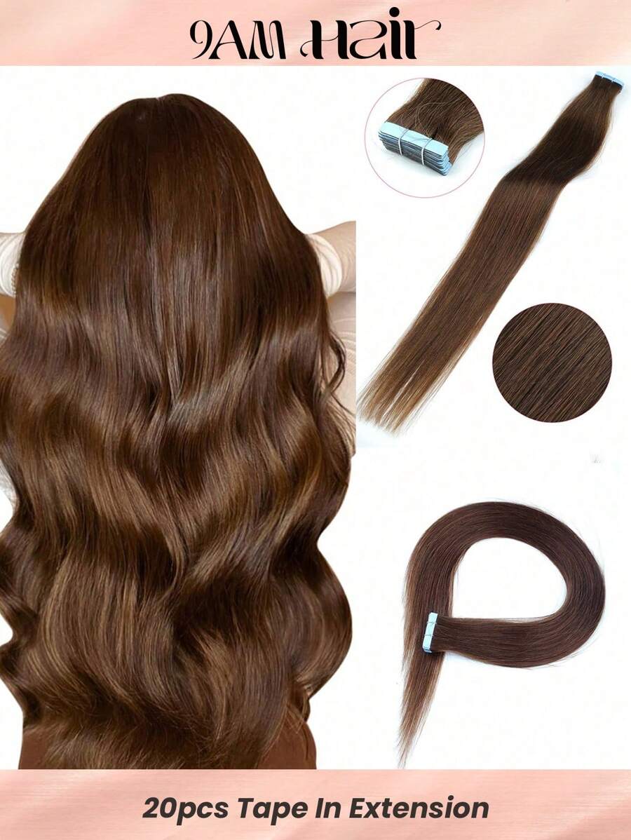 20 miếng băng dính thẳng 100% tóc thật dùng cho salon tóc giả mềm mượt không tì vết màu nâu sô cô la 4# dành cho tóc mỏng tự nhiên chất lượng cao màu nâu sẫm băng dính tóc giả - S4 - Xem 1