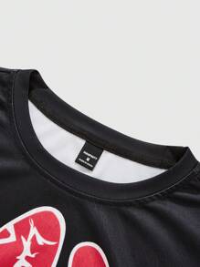 Manfinity Roghcode Manfinity EMRG Herren Schwarzes Lässig 2 in 1 T-Shirt, Mona Lisa Gemälde Muster Design Langarm T-Shirt, Weicher Stoff, Grafik Herren T-Shirt, Oversized T-Shirt, Freundesgeschenke - Schwarz - Übersicht 3