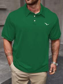 Manfinity Homme Áo thun polo tay ngắn họa tiết đại bàng cỡ lớn cho nam - Màu xanh lá cây đậm - Xem 1