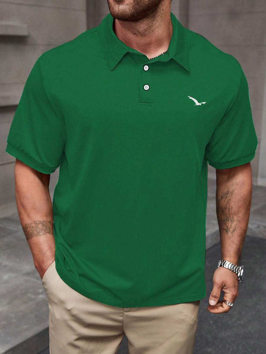 Manfinity Homme Áo thun polo tay ngắn họa tiết đại bàng cỡ lớn cho nam - Màu xanh lá cây đậm - Xem 1