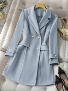 GlowEve 女士纯色双排扣优雅长袖大衣，适合秋冬季