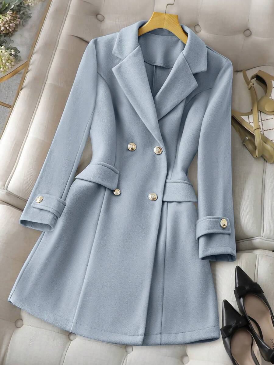 GlowEve 女士纯色双排扣优雅长袖大衣，适合秋冬季