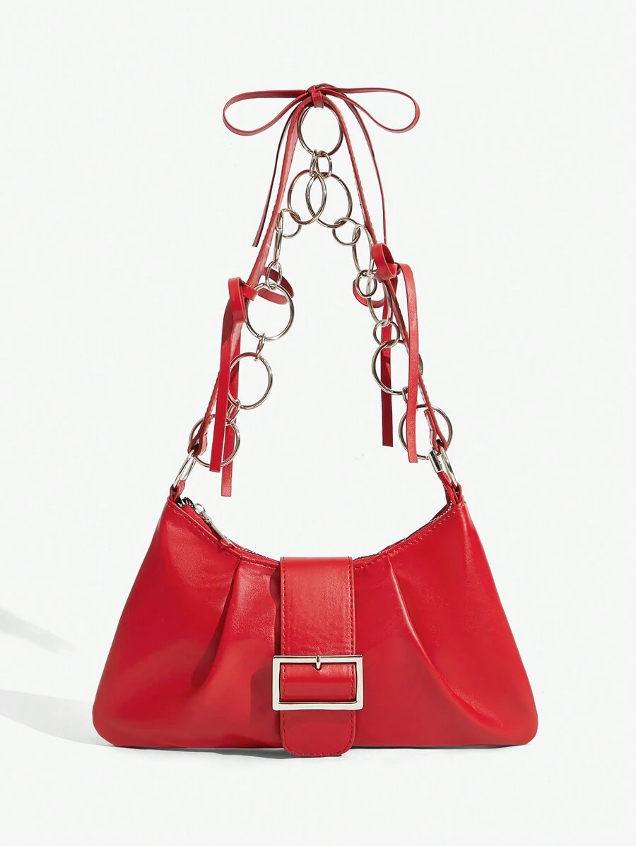 SHEIN ICON Ladies, Women Shoulder Bag, Hobo Bag, Fashionable, Personalized, Simple, Versatile, Street, Sweet And Cool Girls, Hot Girls, Y2k, Bowknot, Red, Ballet Style, Teenagers, Valentine's Day Valentines - Red - View 1