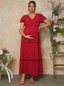 MaterniChic Valentine's Day Cake Layer Maternity Dress, Red Dress - Red - View 4