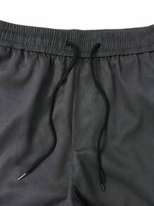 Manfinity LEGND Men's Solid Color Drawstring Waist Cargo Pocket Casual Pants, Fall - Black - View 4