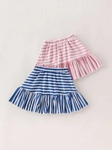 PrepCrw Young Girls Colorful Stripe Pattern Loose Elastic Waist A-Line Skirt, Spring/Summer - Multicolor - View 2