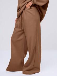 MUSERA Pocket Detail Wide Leg Sweatpants Vacation Winter - Coffee Brown - View 3