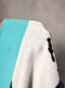 Slaydiva Plus Women Summer Short Sleeve Single-Breasted Slim Crop Cardigan With Abstract Face Pattern - Mint Green - View 7