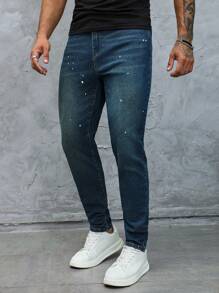 Manfinity Homme Jeans de mezclilla de corte slim fit con bolsillos para hombre - Azul - Ver 6